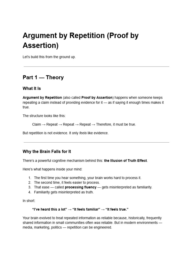 Argument by Repetition (Proof by Assertion) | PDF | Habits | Evidence