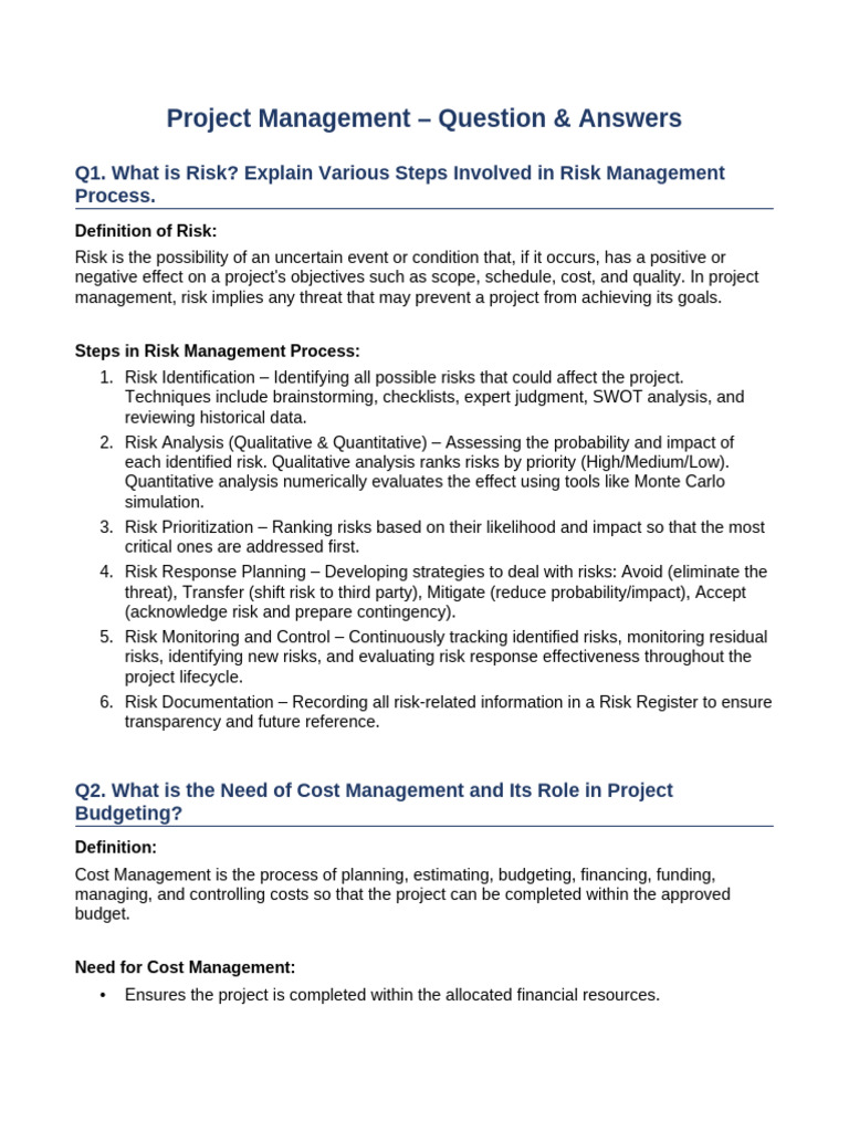 Project Management QA | PDF | Negotiation | Risk