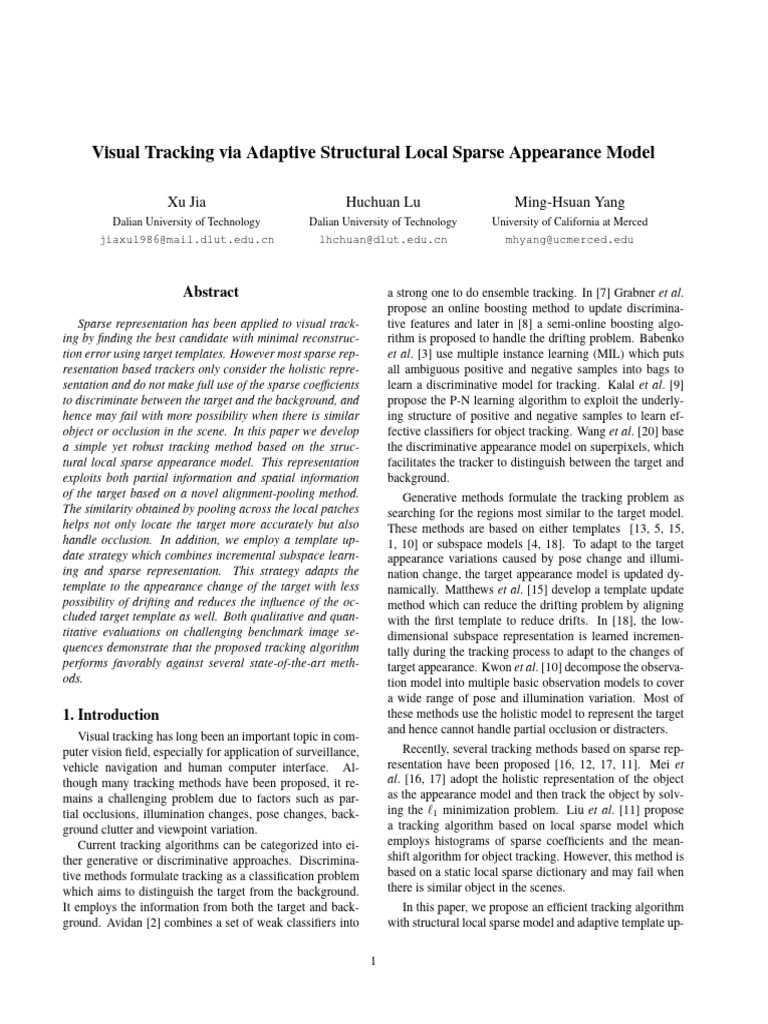 Visual Tracking via Adaptive Structural | PDF | Algorithms | Applied ...