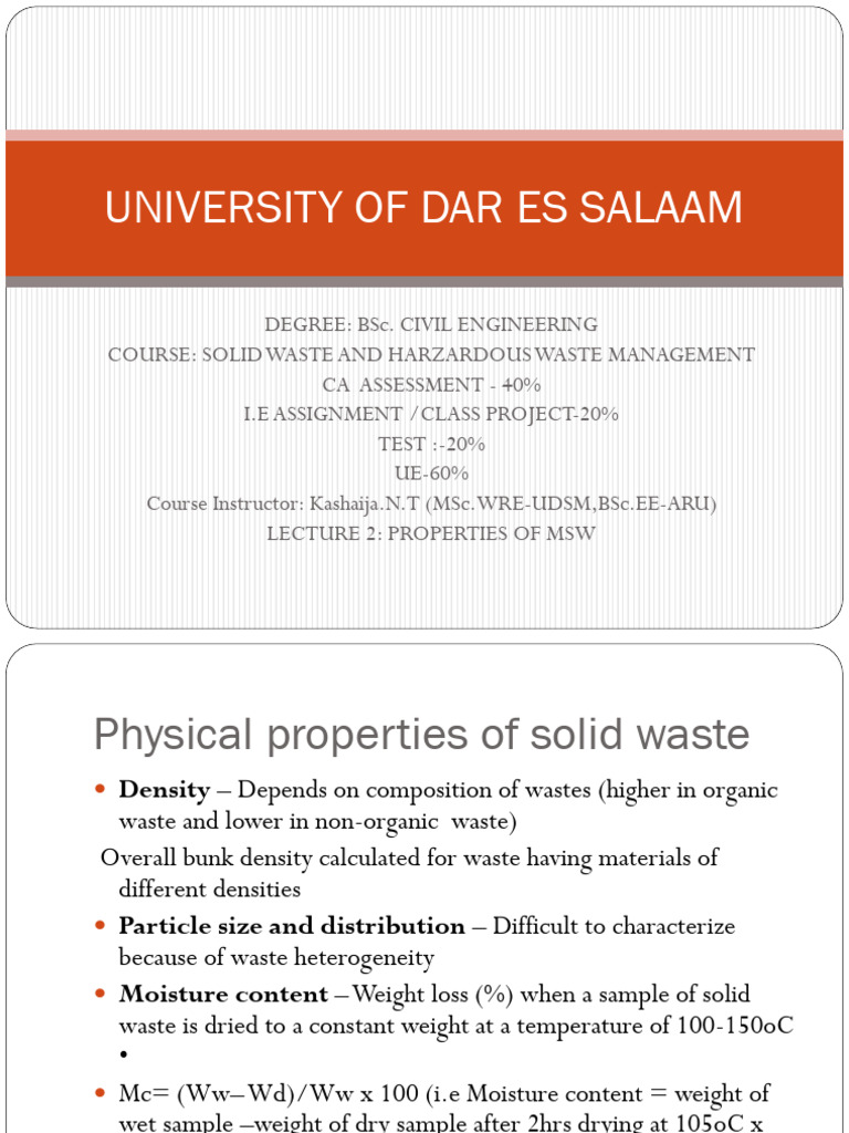 Lecture 2 a PROPERTIES OF MSW | PDF | Porosity | Municipal Solid Waste