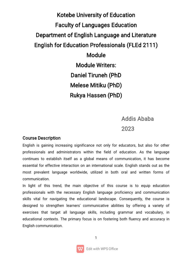 English Moduel For Education Professionals | PDF | Reading ...