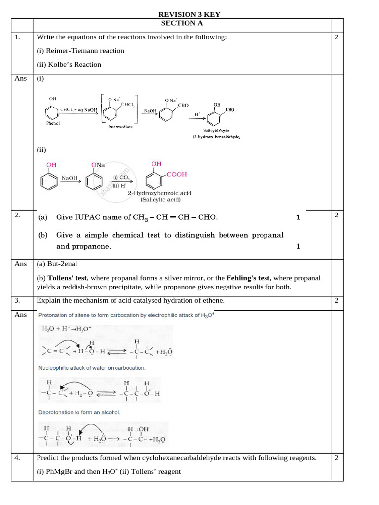 Revision 3 + Answer Key | PDF | Aldehyde | Chemical Reactions