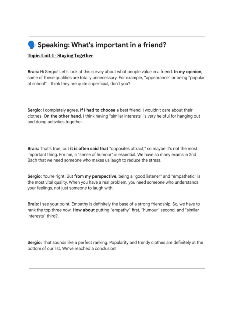 Shortened Speaking Script for Friends | PDF