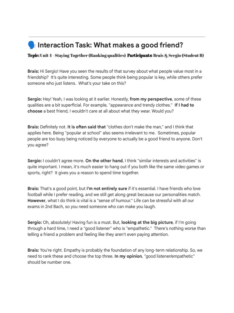 Discussing Qualities of A Good Friend | PDF | Empathy | Behavioural ...