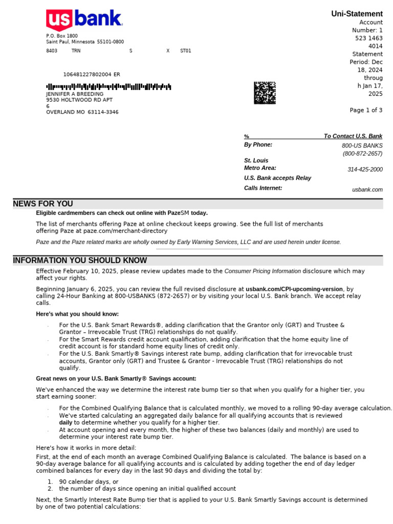 2025-01-17 Statement - USB Checking 4014 | PDF | Credit Card ...