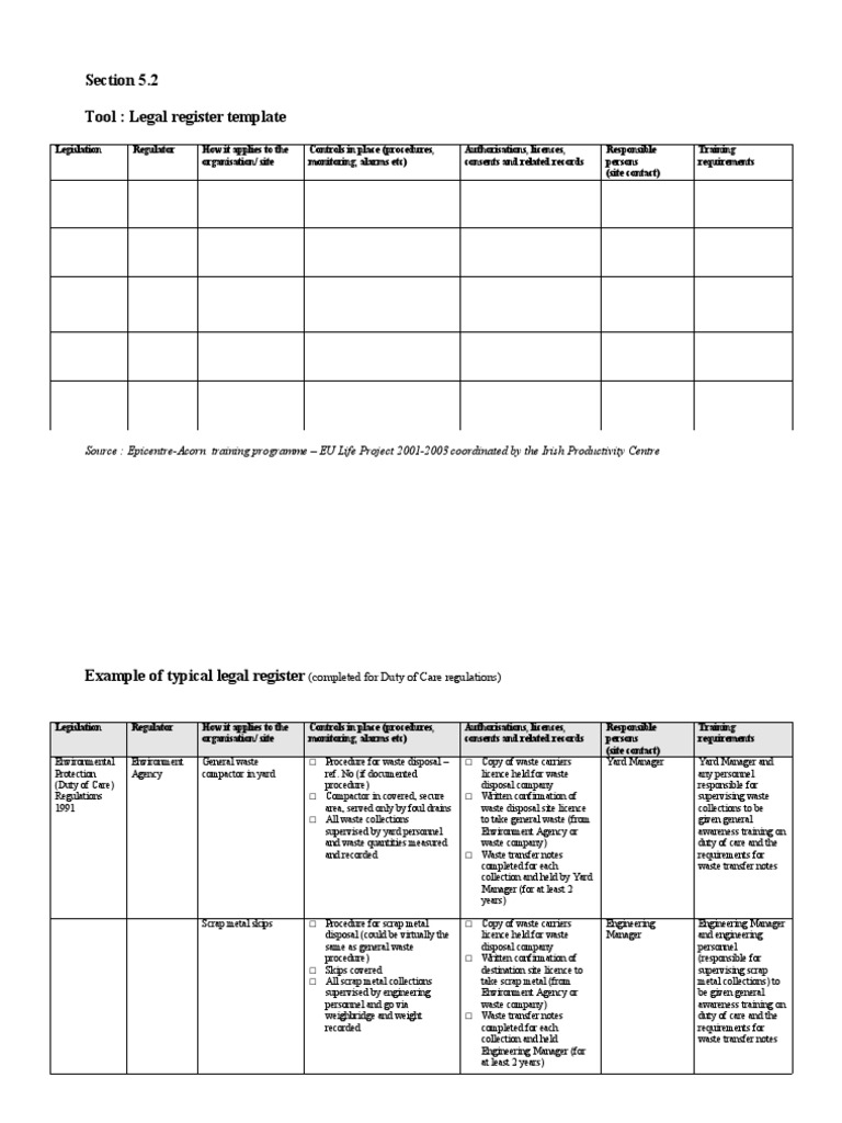 Legal Register Template Overview | PDF | Law | Science & Mathematics