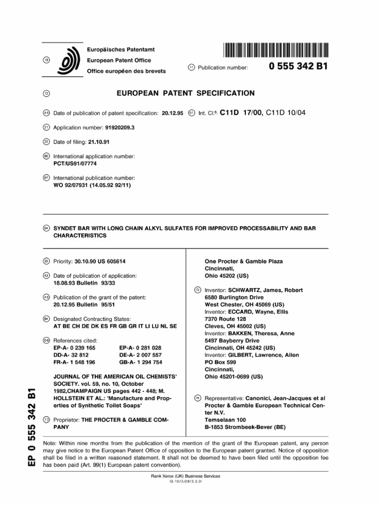EP0555342B1 | PDF | Surfactant | Detergent