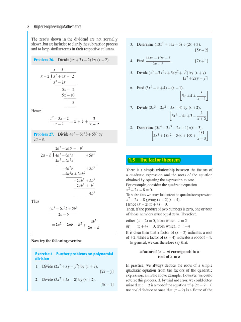 3.1 Factor Theorem | PDF | Factorization | Quadratic Equation
