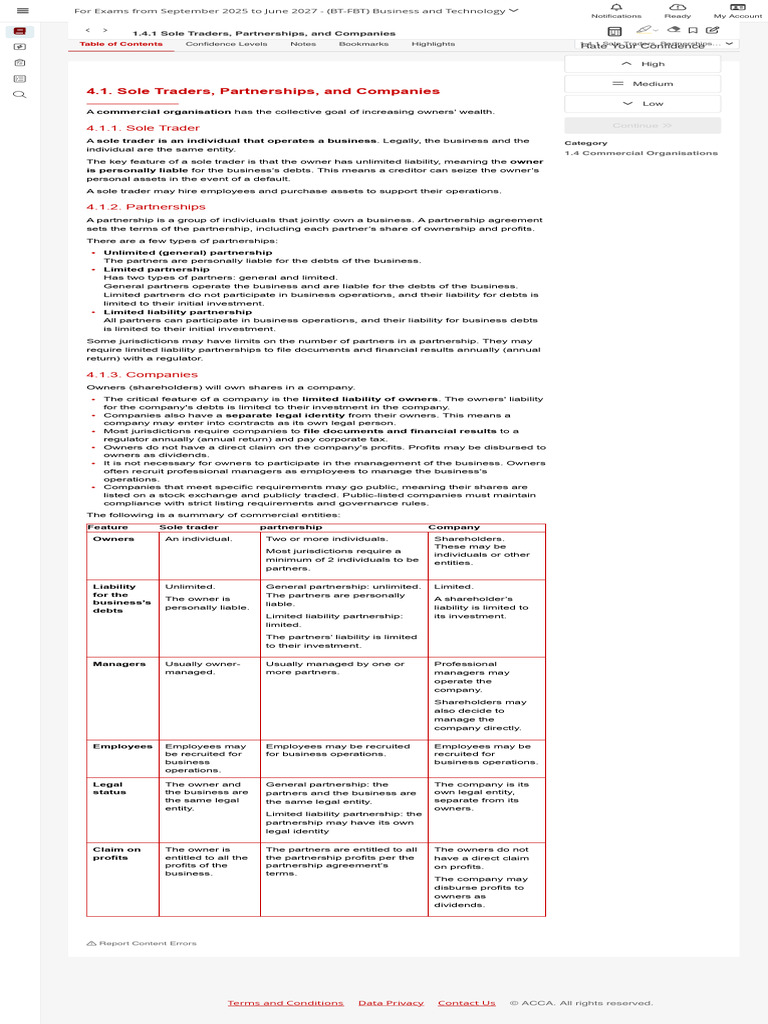 Section 1.4 Commercial Organisations ACCA Study Hub 2 | PDF ...
