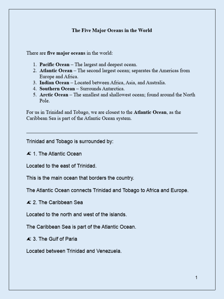 The Five Major Oceans in The World | PDF