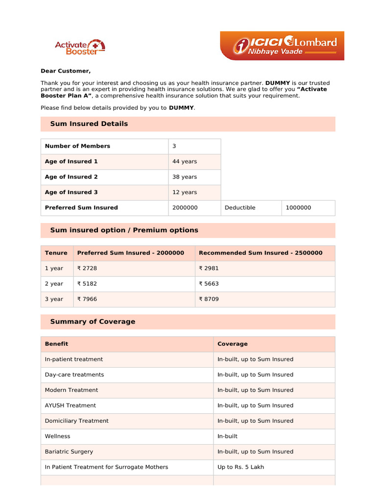 ActivateBooster Quote | PDF | Financial Services | Health Economics