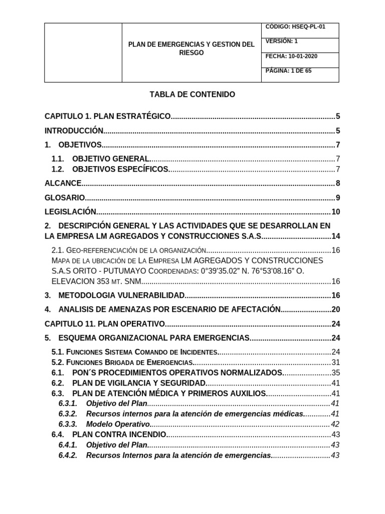 Hseq-Pl-01. Plan de Emergencias y Gestiol Del Riesgo de Desastres | PDF ...