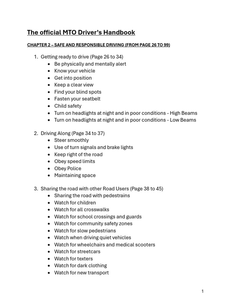 The Official MTO Driver's Handbook - Notes | PDF | Traffic ...