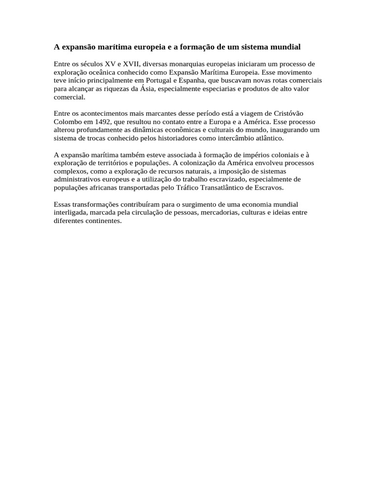 A Expansão Marítima Europeia e A Formação de Um Sistema Mundial | PDF