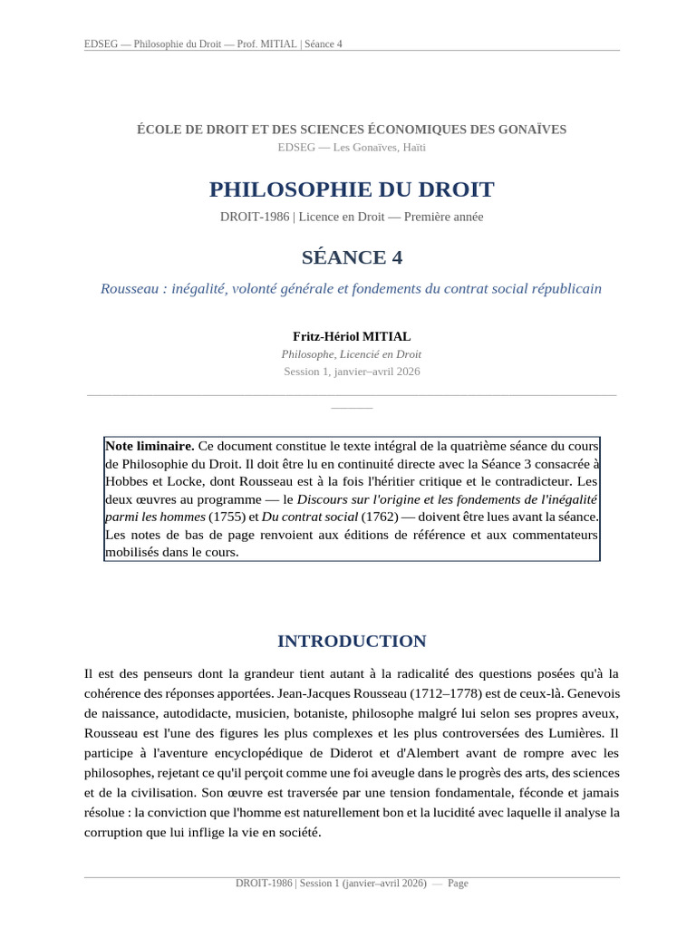 Seance4 Rousseau MITIAL Corrigee-5 | PDF | Jean-Jacques Rousseau | Justice