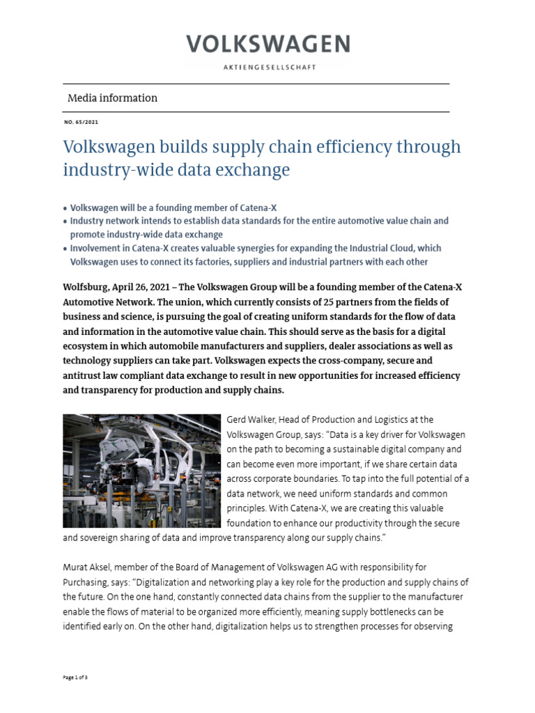 PM Volkswagen Builds Supply Chain Efficiency Through Industry-Wide Data ...