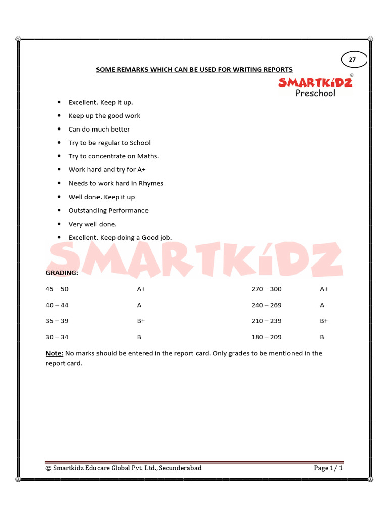 Remarks Sheet | PDF