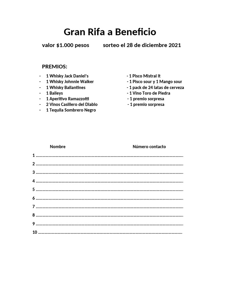 Gran Rifa A Beneficio | PDF