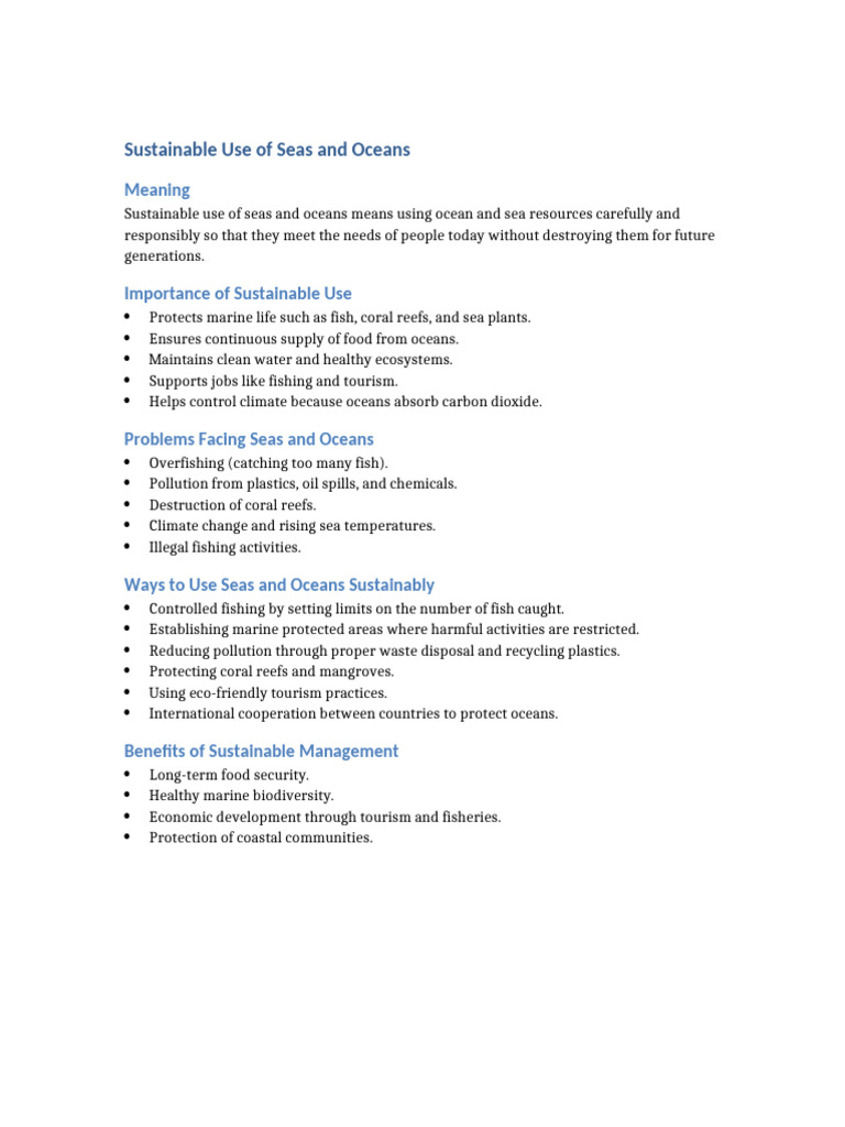 Sustainable Use of Seas and Oceans | PDF