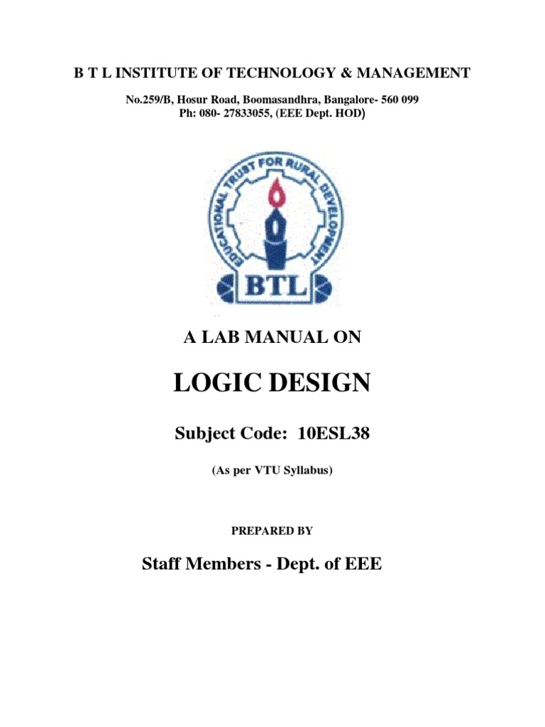 BTL Logic Design Lab Manual 10ESL38 3rd Sem 2011 | Logic Synthesis | Logic  Gate