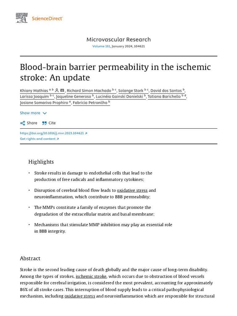 Blood-Brain Barrier Permeability in The Ischemic Stroke - An Update ...