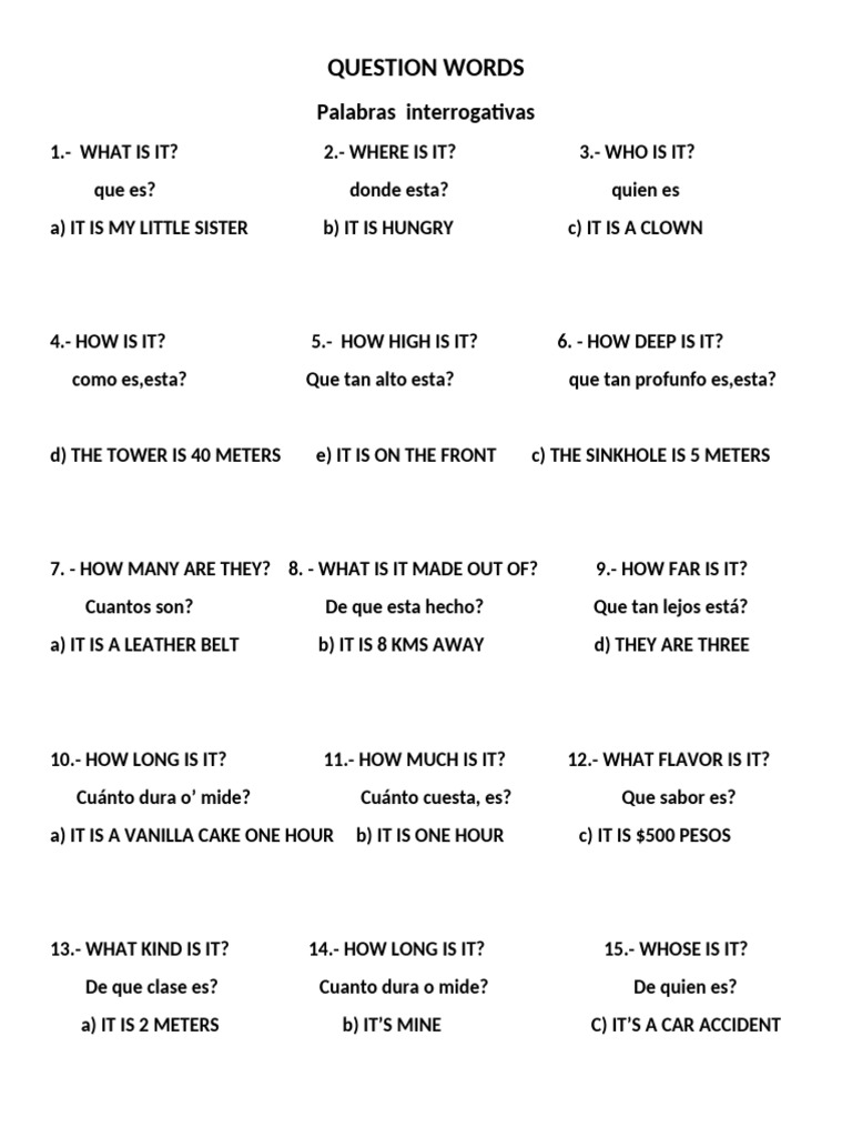 Question Words 1 | PDF