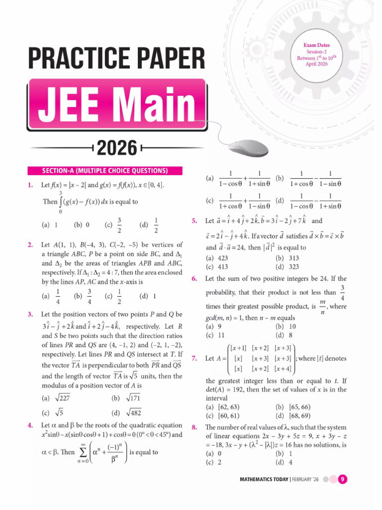 Jee Main Practice Paper 2026 | PDF