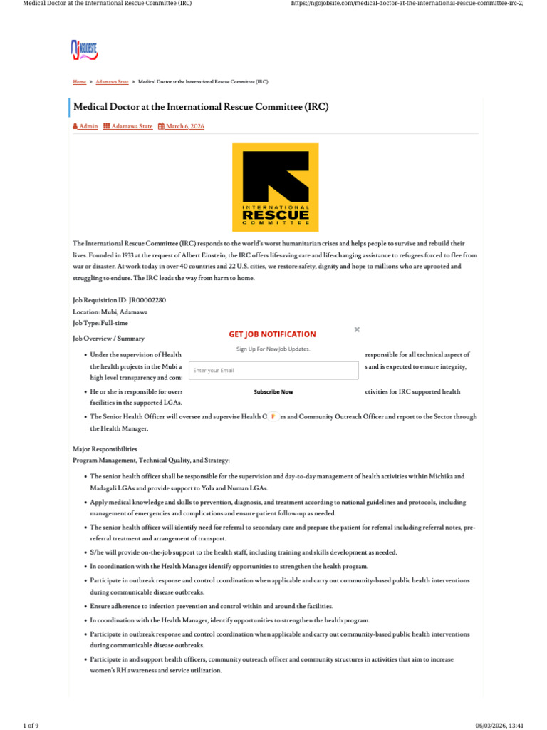 Medical Doctor at the International Rescue Committee (IRC) | PDF ...