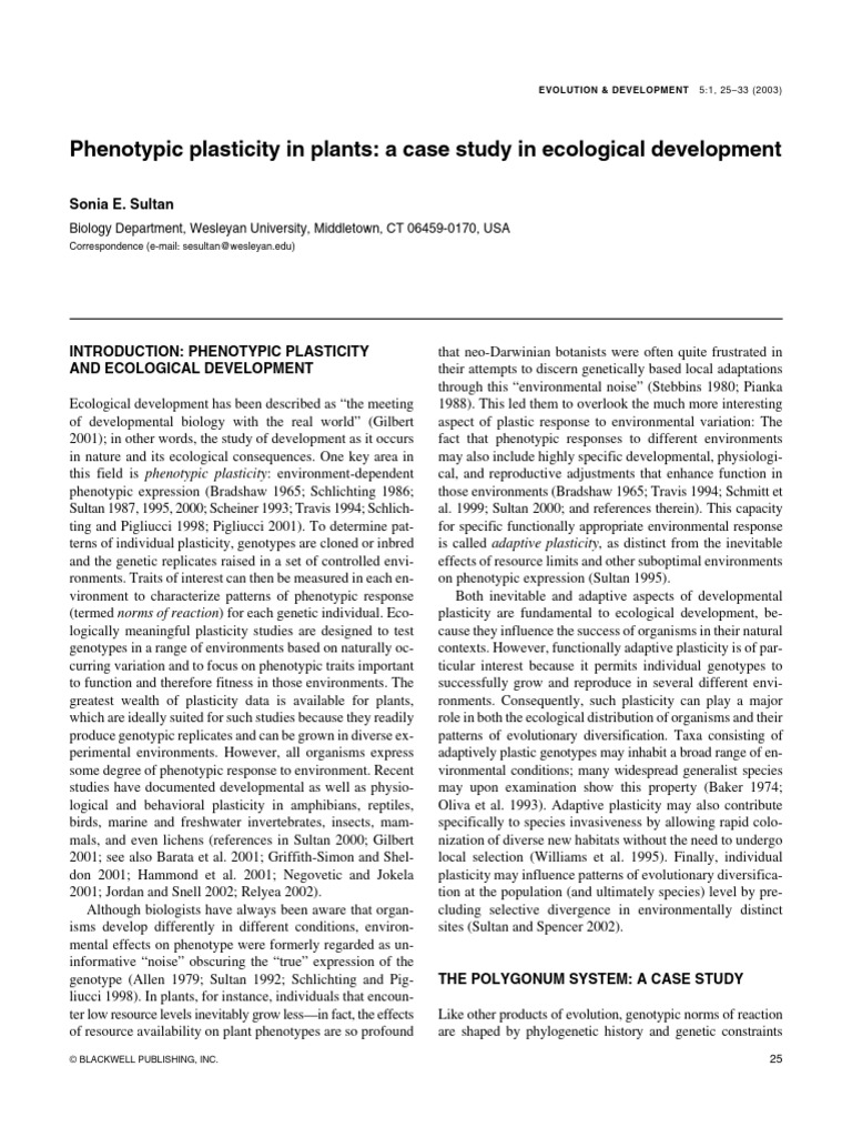 2003 Phenotypic Plasticity in Plants a Case Study in Ecological ...