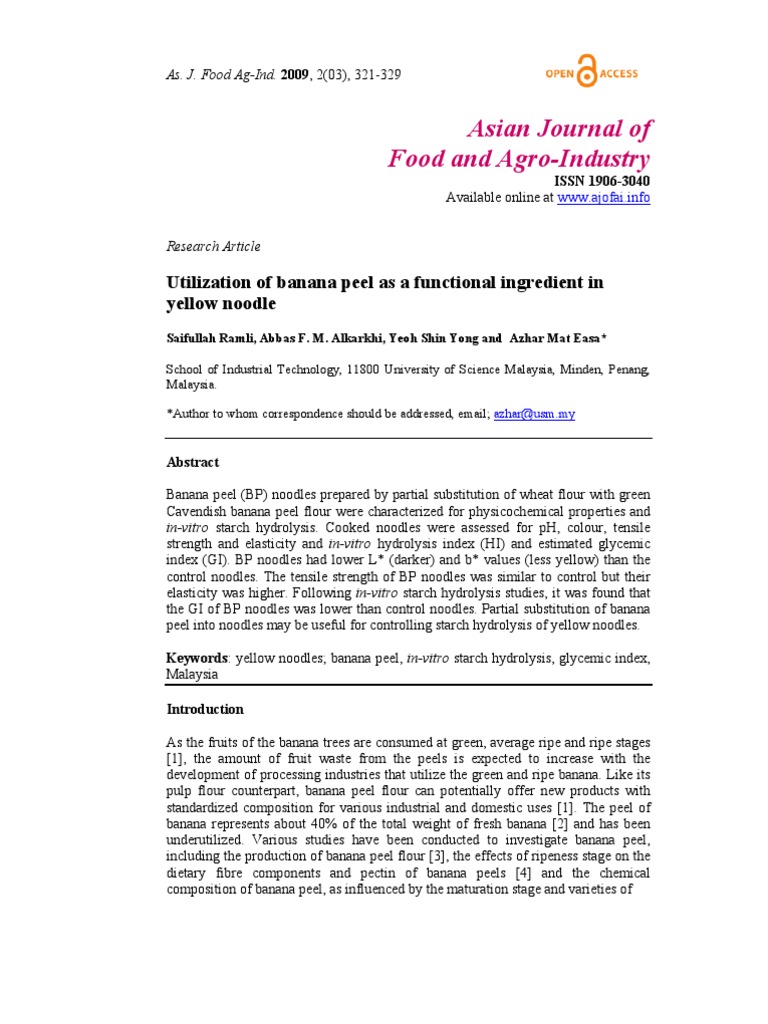 Utilization of Banana Peel As A Functional Ingredient in Yellow Noodle