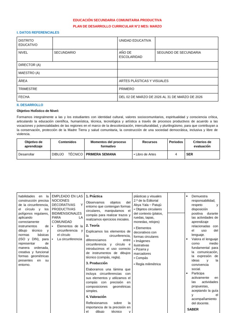 2DO. SEC. PDC ARTES PLÁSTICAS MARZO | PDF | Dibujo | Aprendizaje