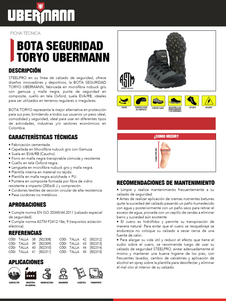 FT Bota Seguridad Toryo Ubermann | PDF | Calzado | Textiles
