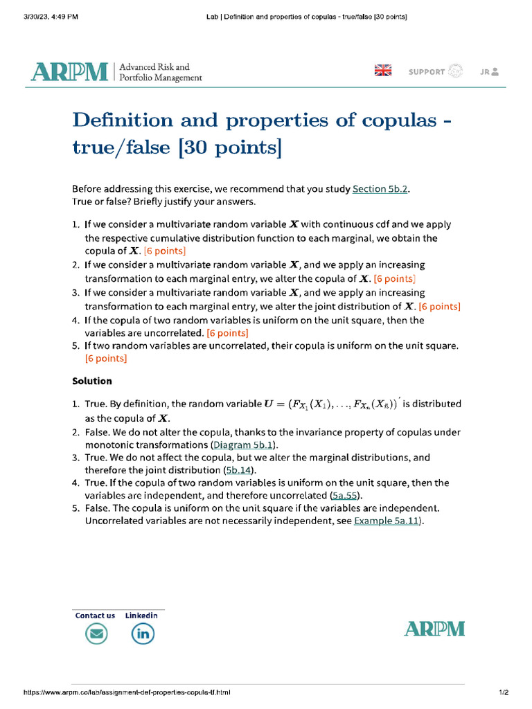 Definition and Properties of Copulas | PDF