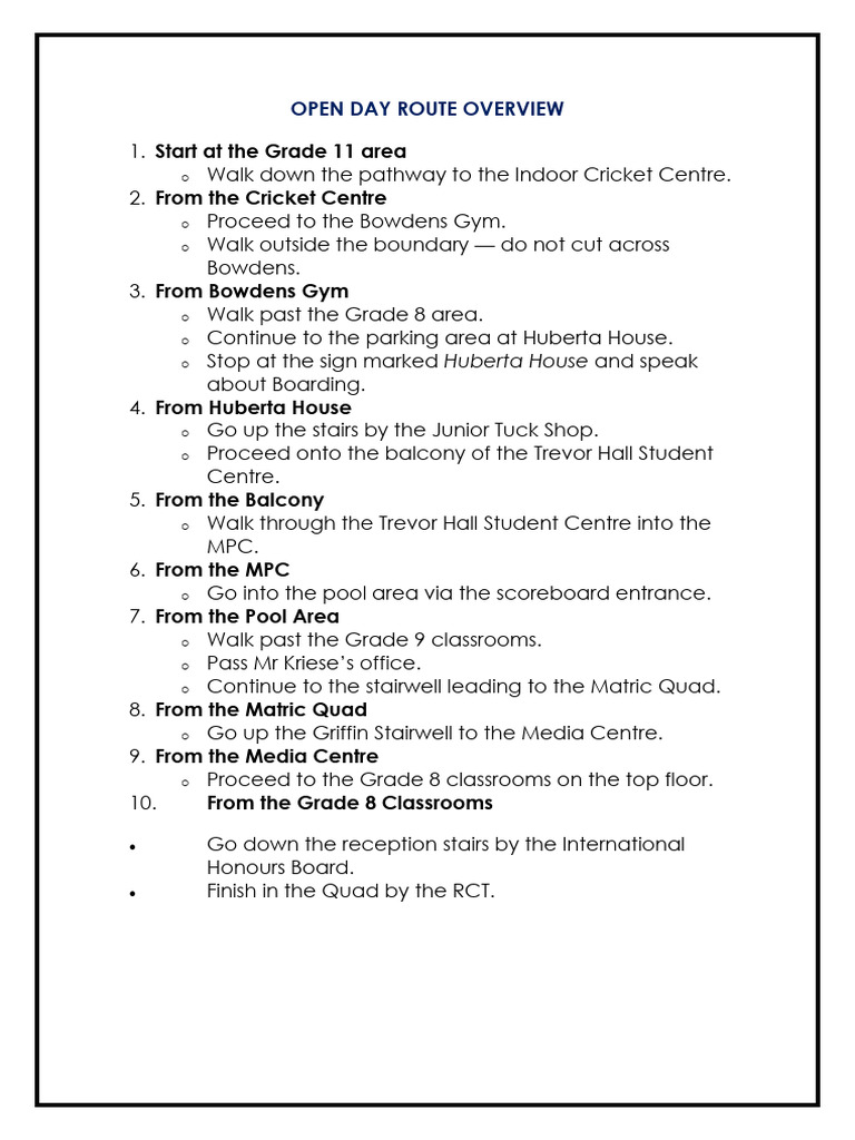 Open Day Route Overview | PDF
