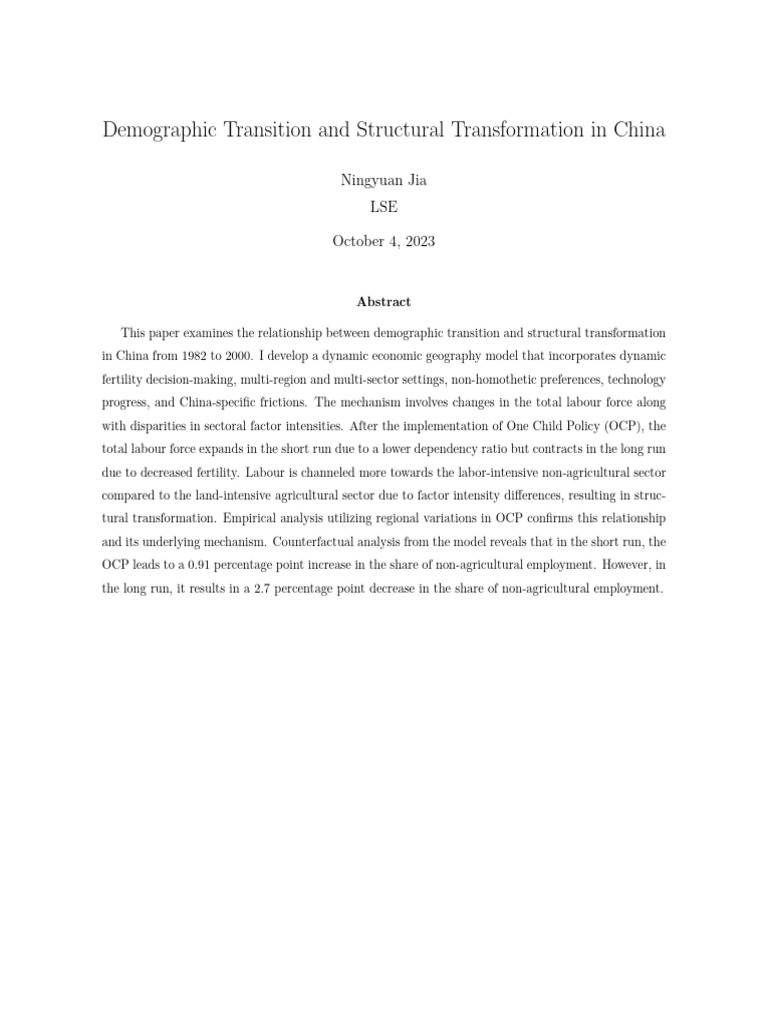 Demographic Transition and Structural Transformation in China | PDF ...
