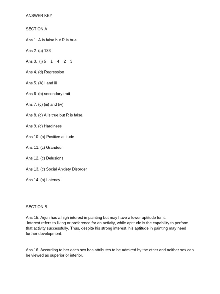 Answer Key | PDF | Stress (Biology) | Intellectual Giftedness