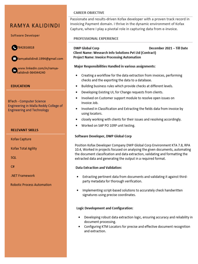 Ramya Resume | PDF | Software Development | Automation