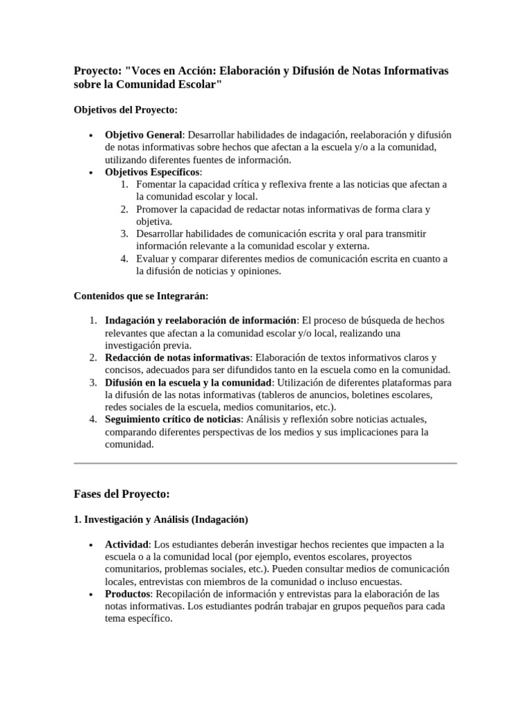 Proyecto IA Notas Informativas | PDF | Comunicación | Información