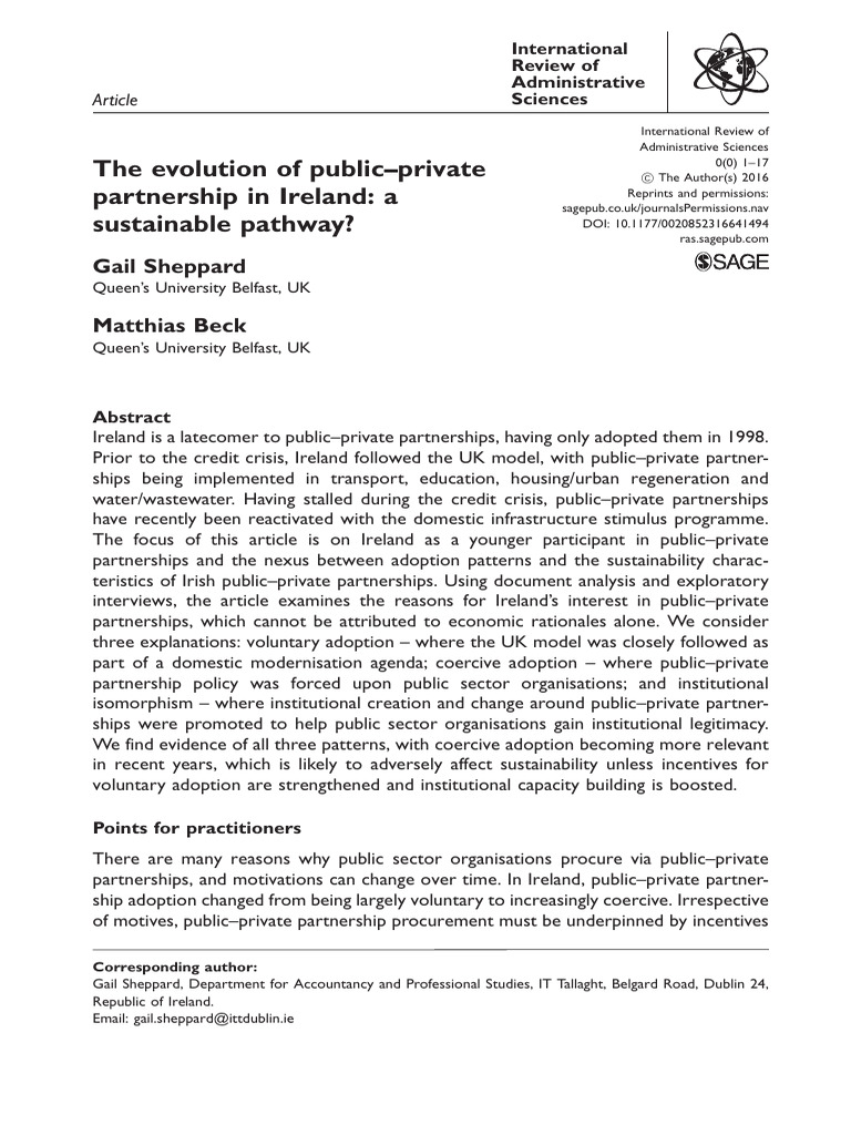 The Evolution of Public-Private Partnership in Ireland - A Sustainable ...