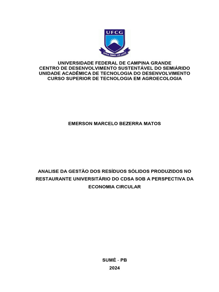Emerson Marcelo Bezerra Matos - TCC Agroecologia Cdsa 2024 | PDF ...