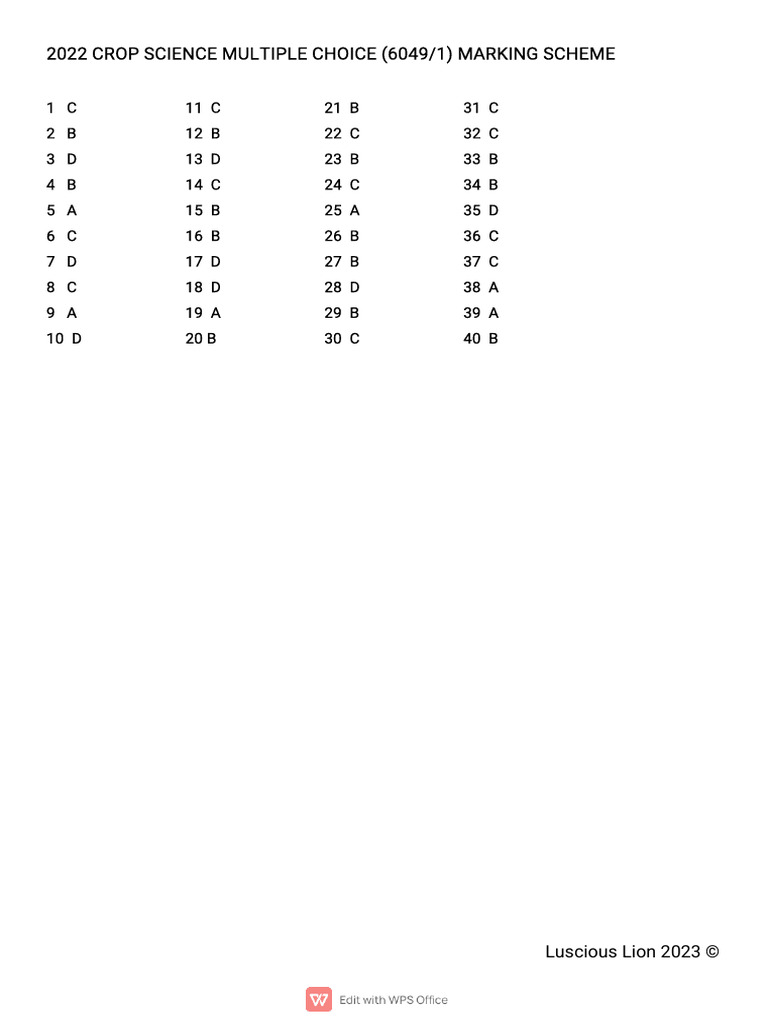 2022 Crop Science Multiple Choice | PDF