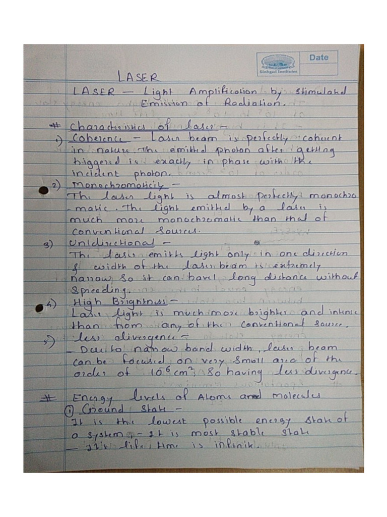 Engineering Physics - Unit I - Laser and Optical Fiber Notes | PDF