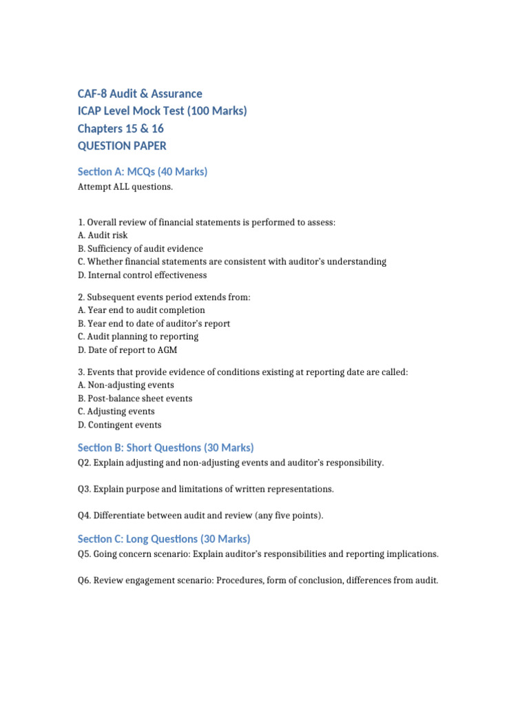 CAF-8 Ch15 16 Question Paper | PDF