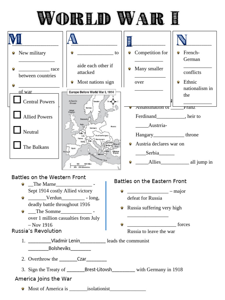 Copy of 01 - World War 1 Notes Page | PDF | Allies Of World War I ...