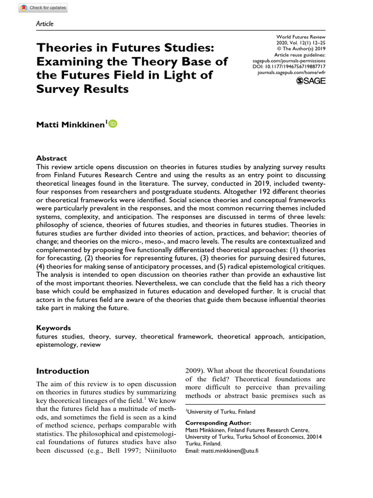 Minkkinen 2019 Theories in Futures Studies Examining the Theory Base of ...