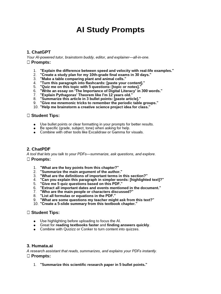 AI Study Prompts | PDF