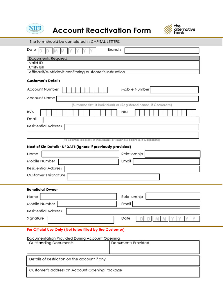 Account Reactivation Form | PDF