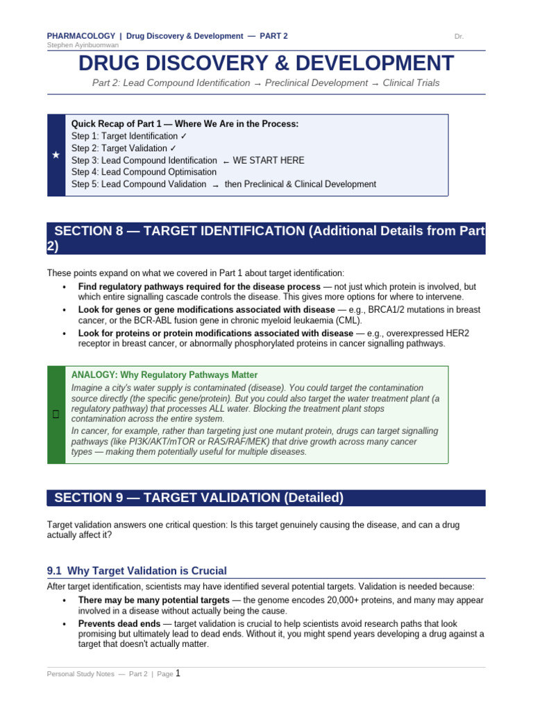 Drug Discovery Development Part2 Notes | PDF | Drug Design | Drug Discovery