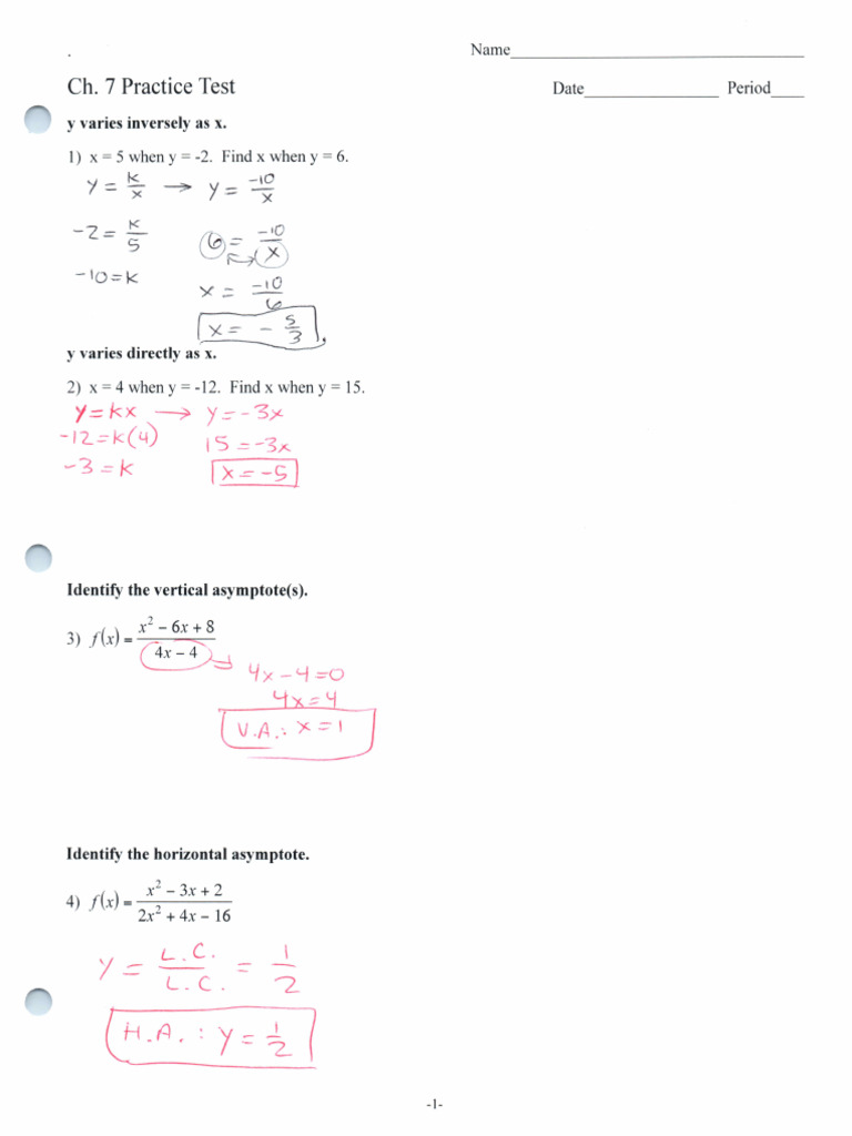 Ch. 7 Practice Test Solutions | PDF