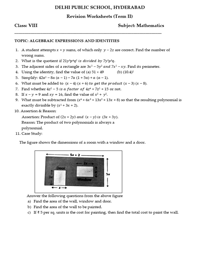 Grade 8 Math Final Term Revision Worksheets | PDF